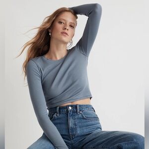 Fine Ribbed Supercrop Crewneck Long-Sleeve Tee